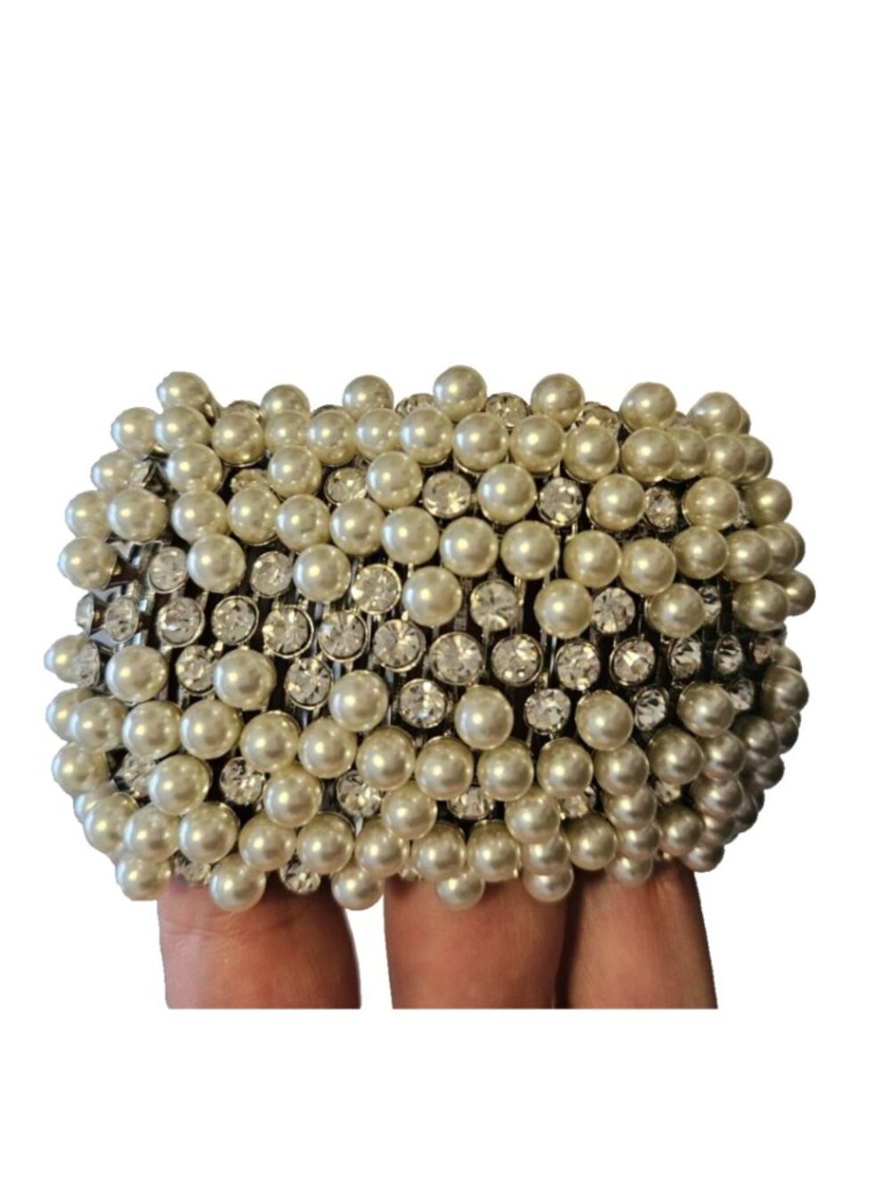 Pearl & Rhinestone Stretch Bracelet – Silver Tone-NWOT